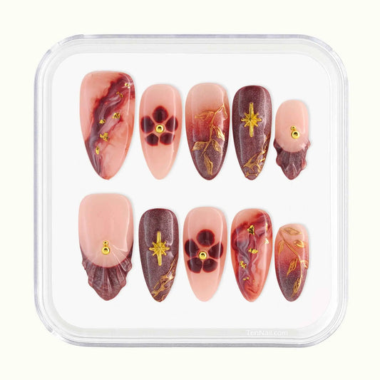 Luna Gold Branch reusable Press on nails by Tennail
