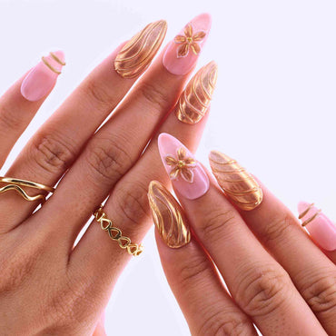 Aphrodite Gold Floral? reusable Press on nails by Tennail