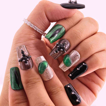 Midnight Emerald Cross? reusable Press on nails by Tennail