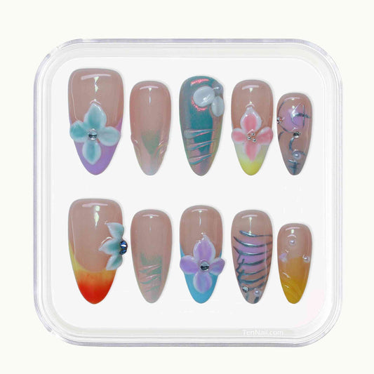 Bloom Art Nails with hand-painted florals, color gradients, sleek design¡ªcharming press-on nails for an artistic look, easy to apply and long-wearing.