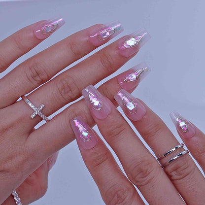 Pearl Mermaid Nails with iridescent pearls, mermaid hues, gold accents by pressonnails