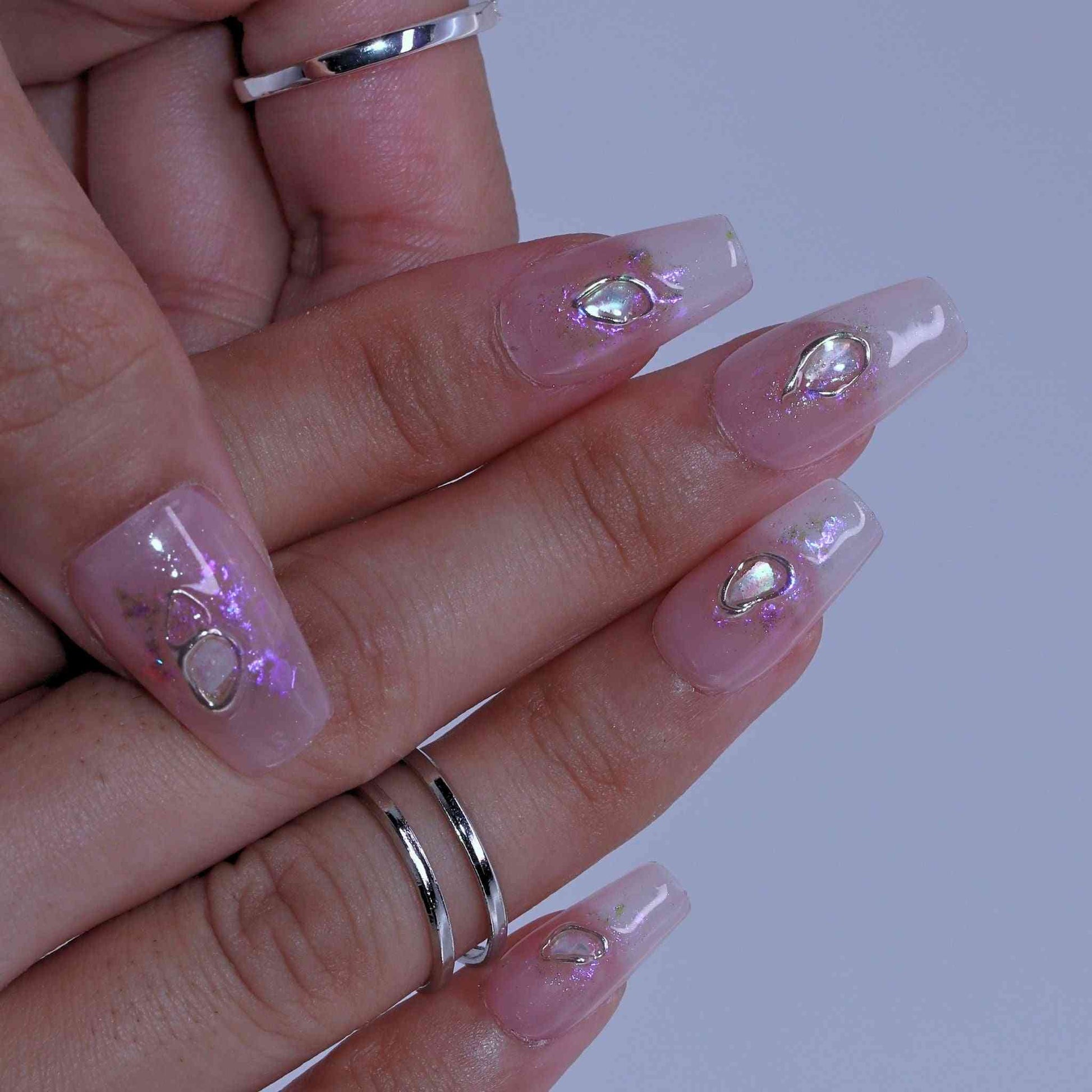 Pearl Mermaid Nails with iridescent pearls, mermaid hues, gold accents by pressonnails