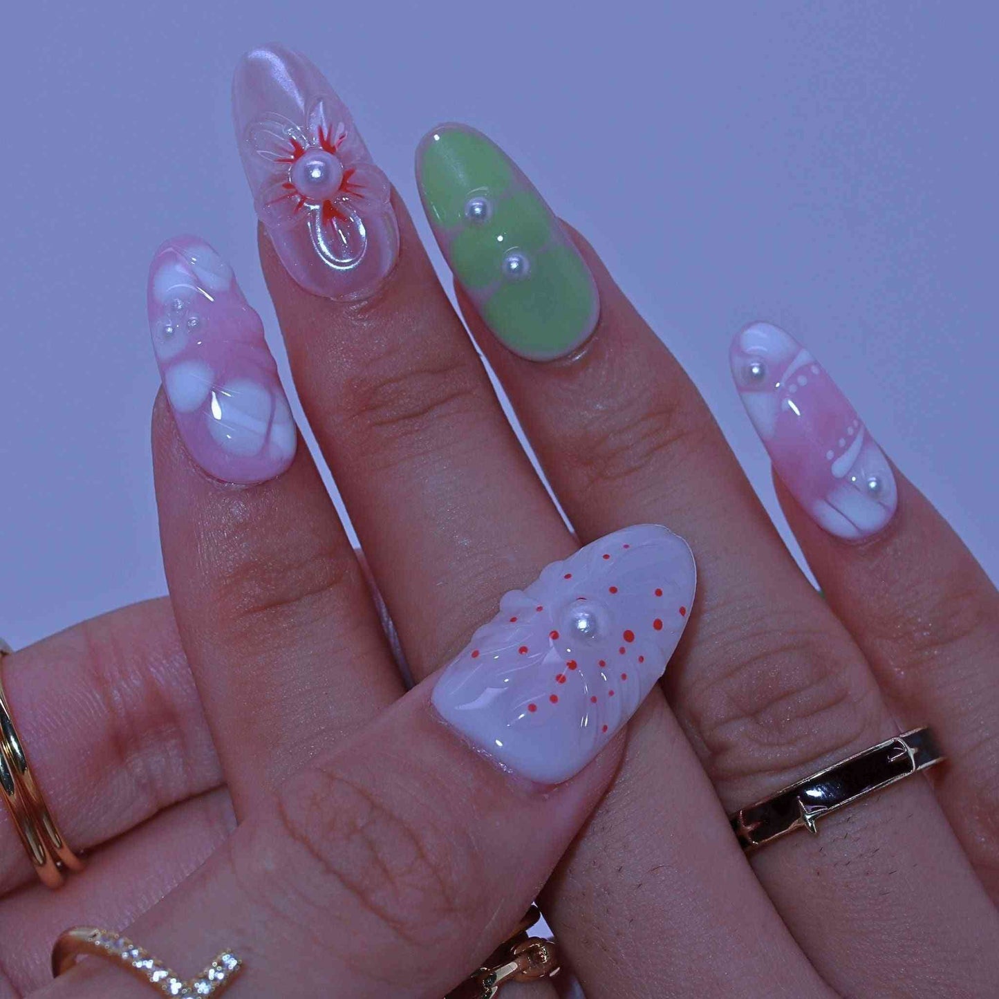 Blossom Craft Nails with hand-painted florals, color blends, refined design by Tennail press on nails 