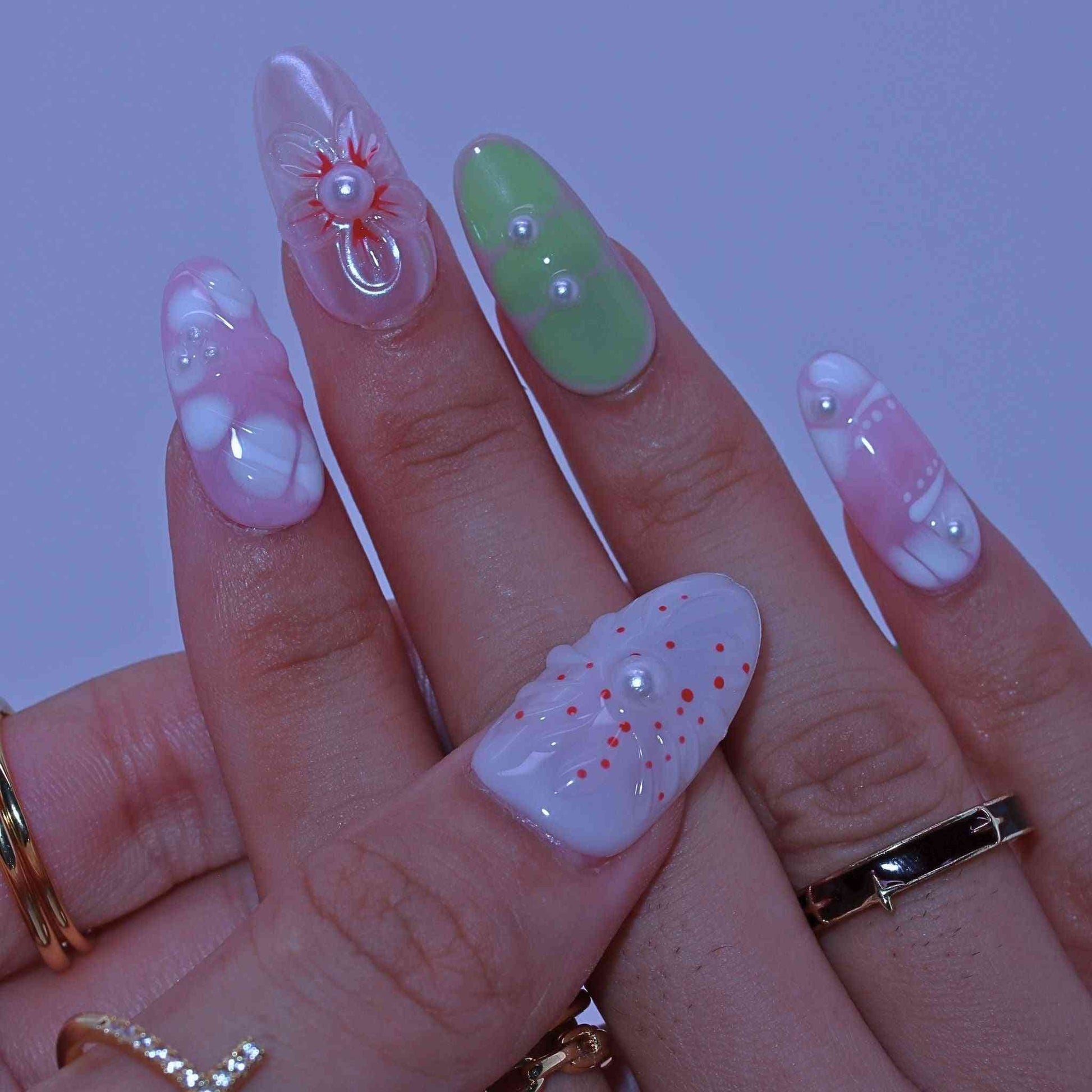 Blossom Craft Nails with hand-painted florals, color blends, refined design by Tennail press on nails 