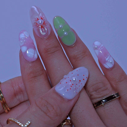 Blossom Craft Nails with hand-painted florals, color blends, refined design by Tennail press on nails 