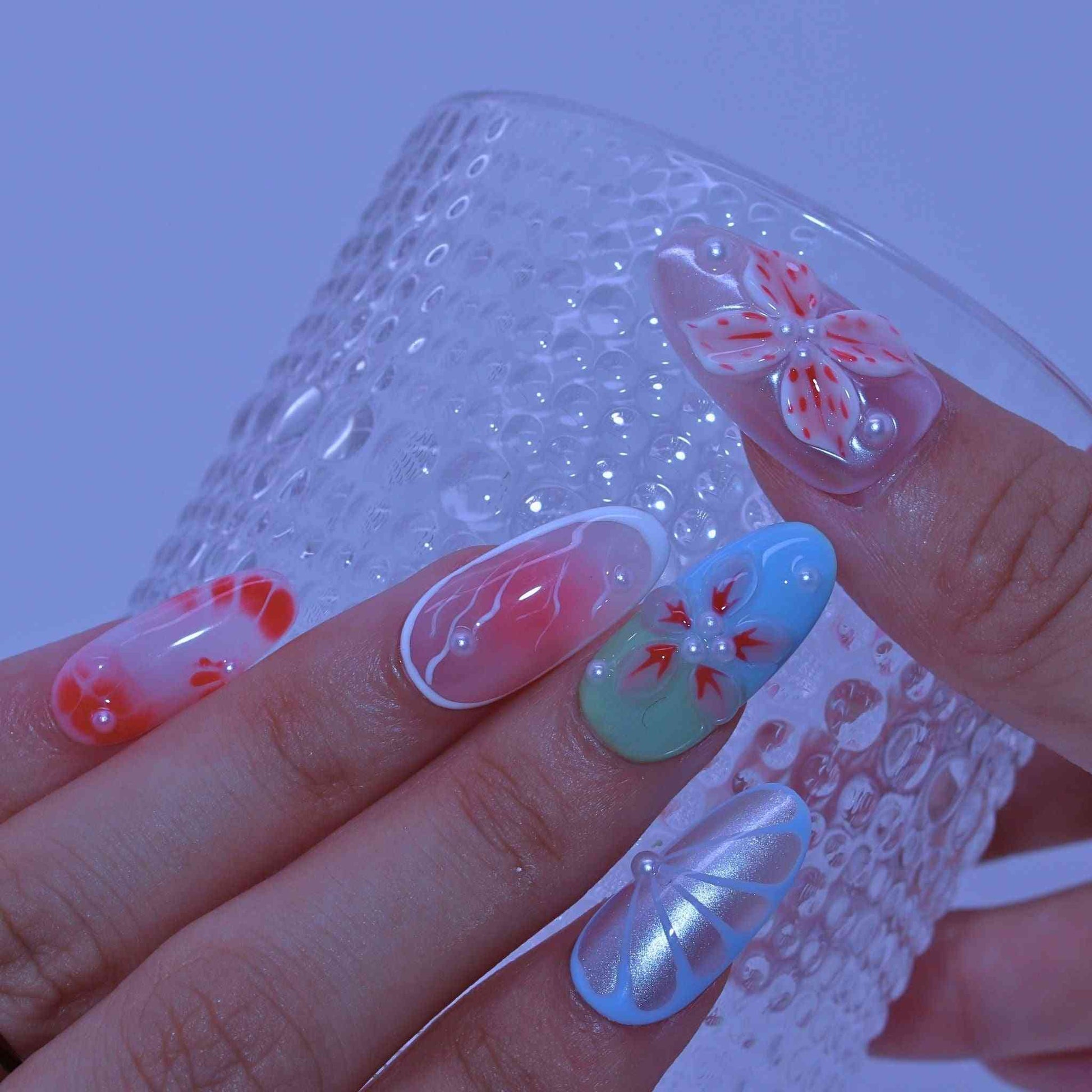 Blossom Craft Nails with hand-painted florals, color blends, refined design by Tennail press on nails 