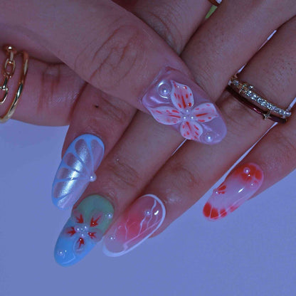 Blossom Craft Nails with hand-painted florals, color blends, refined design by Tennail press on nails 