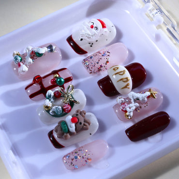 Medium Square Tennail press-ons in chocolate colors with 3D dessert charms and matte texture.