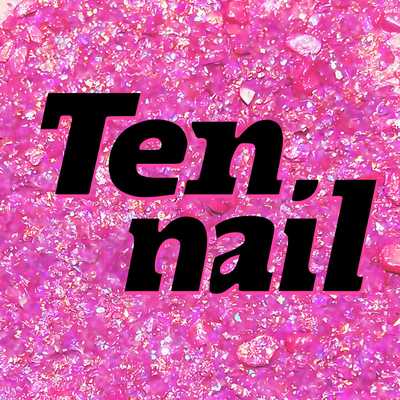 Pink glittery background with 'Ten nail' text in black